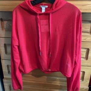 See through red crop sweater